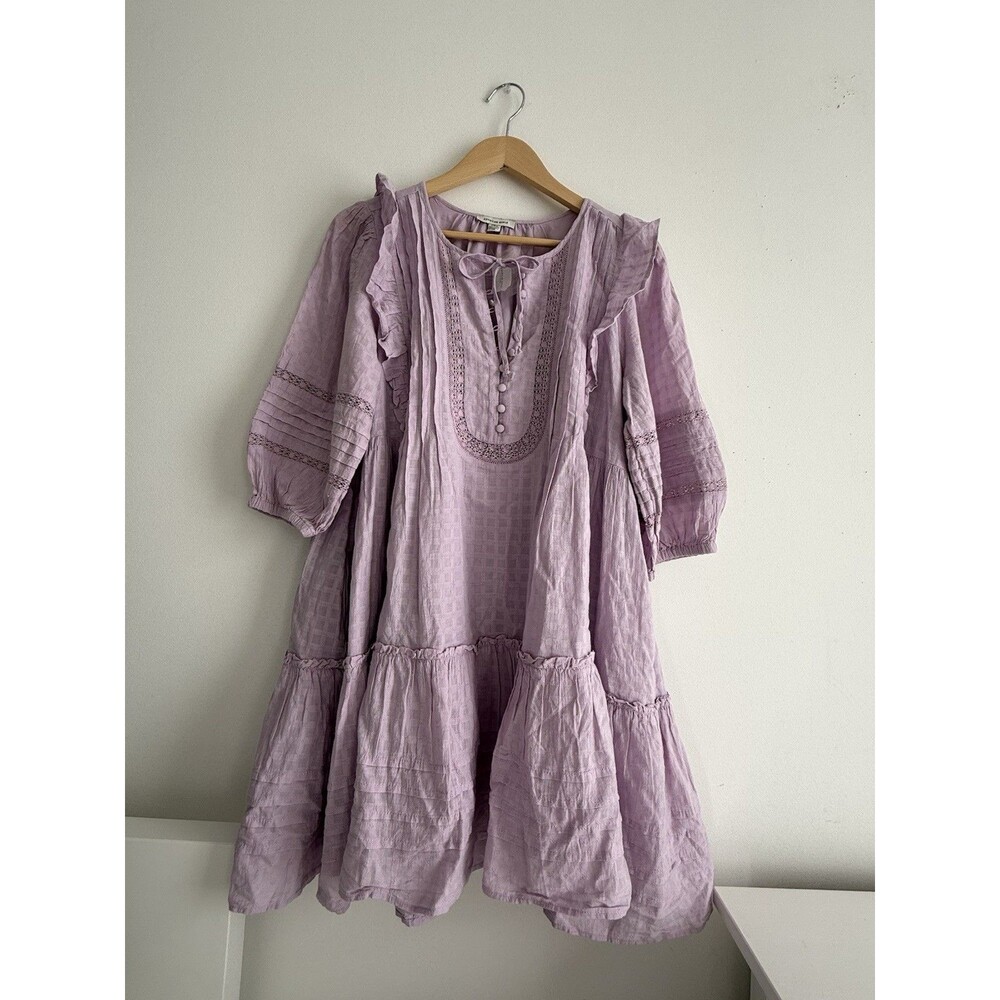 ✿ American Eagle Boho Cotton Dress Lavender Peasant Prairie Lace US L